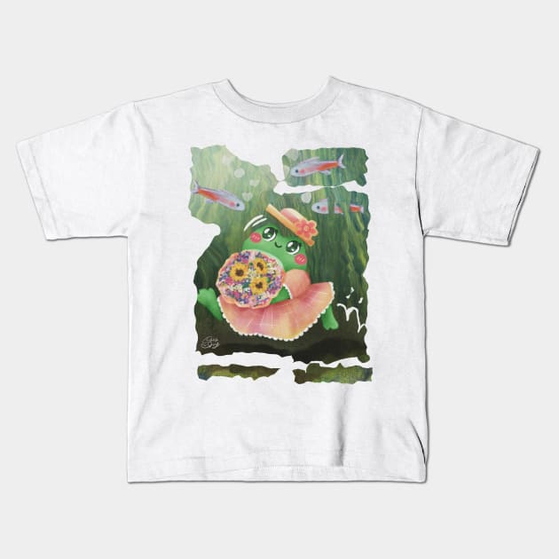 A Cute Frog with Neon Tetra Kids T-Shirt by Sara Spring